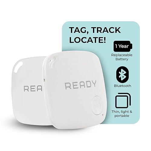 READY SUPPLIES - Mini Luggage Tracker, Slim Key Tracker and Item Locator, Compact Bluetooth Tags, Close Proximity Tracking Up to 270 ft, Replaceable Battery, 2 Pack, White