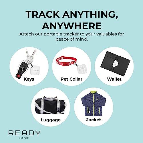 READY SUPPLIES - Mini Luggage Tracker, Slim Key Tracker and Item Locator, Compact Bluetooth Tags, Close Proximity Tracking Up to 270 ft, Replaceable Battery, 2 Pack, White