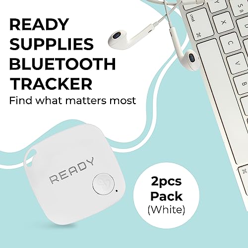 READY SUPPLIES - Mini Luggage Tracker, Slim Key Tracker and Item Locator, Compact Bluetooth Tags, Close Proximity Tracking Up to 270 ft, Replaceable Battery, 2 Pack, White