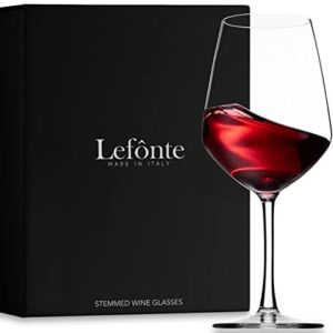 Lefonte Wine Glasses, Italian Red Wine Glasses Set, 18oz Clear Wine Glasses, Wine Glass Cups, Set of 2 - Made In Italy