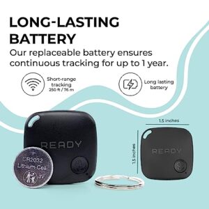 READY SUPPLIES - Mini Luggage Tracker, Slim Key Tracker and Item Locator, Compact Bluetooth Tags, Close Proximity Tracking Up to 270 ft, Replaceable Battery, 2 Pack, Black
