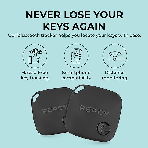 READY SUPPLIES - Mini Luggage Tracker, Slim Key Tracker and Item Locator, Compact Bluetooth Tags, Close Proximity Tracking Up to 270 ft, Replaceable Battery, 2 Pack, Black