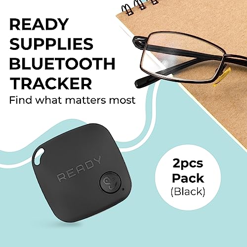 READY SUPPLIES - Mini Luggage Tracker, Slim Key Tracker and Item Locator, Compact Bluetooth Tags, Close Proximity Tracking Up to 270 ft, Replaceable Battery, 2 Pack, Black