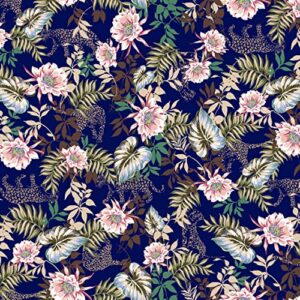 Texco Inc Printed Techno Scuba Knit Medium Flowers/Animal Pattern/Poly Spandex Crepe Stretch Fabric DIY Project, Dark Navy Blush Moss 10 Yards