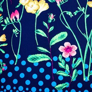 Texco Inc Printed Techno Scuba Knit Floral Border/Placement Pattern/Poly Spandex Crepe Stretch Fabric DIY Project, Navy Yellow 5 Yards