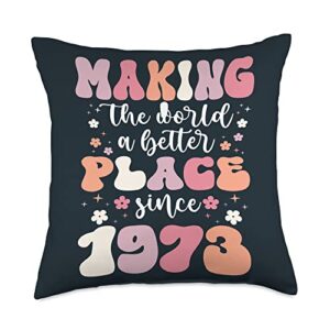 50th birthday gifts for women and men 50 birthday making the world a better place since 1973 throw pillow, 18x18, multicolor