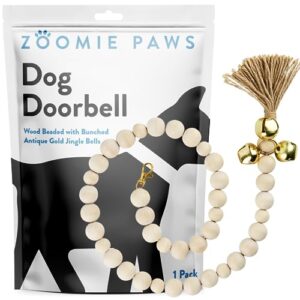 zoomie paws hanging door bells for potty training - decorative dog door bells for door, puppy supplies for pets, dogs, & puppies, pet supplies, doggy bells potty training accessories, 1 pack (gold)