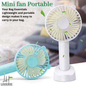 Pack 3 Mini Fan Portable, Mini Handheld Fan, Portable Fan For Travel, Hand Fan rechargeable, Personal Fan Handheld, Small Battery operated Fan, Lash Fan dryer for eyelash extensions (BLUE/GREEN/WHITE)