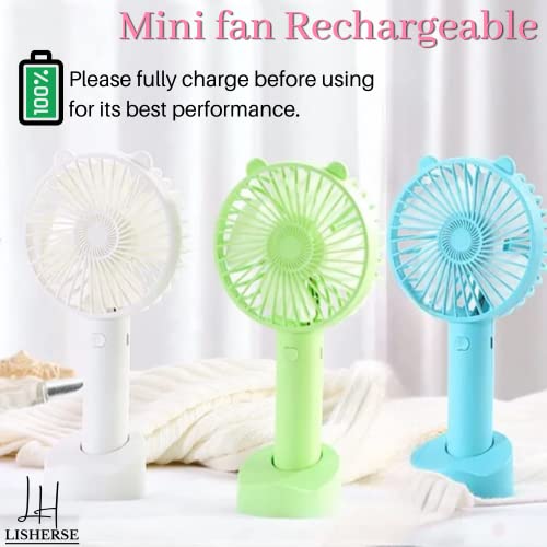 Pack 3 Mini Fan Portable, Mini Handheld Fan, Portable Fan For Travel, Hand Fan rechargeable, Personal Fan Handheld, Small Battery operated Fan, Lash Fan dryer for eyelash extensions (BLUE/GREEN/WHITE)