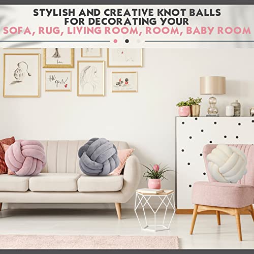 Macarrie 3 Pieces 8.6 Inch Knot Ball Pillow Round Throw Pillow Soft Decorative Plush Cushion Aesthetic Knotted Pillow Home Sofa Floor Bedroom Photography Decor (Milk White, Light Gray, Pink)