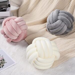 Macarrie 3 Pieces 8.6 Inch Knot Ball Pillow Round Throw Pillow Soft Decorative Plush Cushion Aesthetic Knotted Pillow Home Sofa Floor Bedroom Photography Decor (Milk White, Light Gray, Pink)