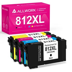allwork new version remanufactured 812xl ink cartridges replacement for epson t812xl 812 t812 ink for workforce pro wf-7820 wf-7840 ec-c700 wf-7310, black cyan magenta yellow 4-pack