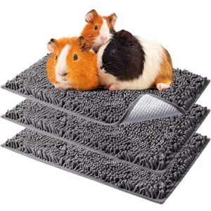 chumia 3 packs guinea pig cage liners bedding bulk, chicken nesting pads reusable fleece blanket for rabbit small animals cage absorbent pee pad supplies bed mat (gray,16 x 24 inch)
