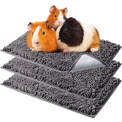 Chumia 3 Packs Guinea Pig Cage Liners Bedding Bulk, Chicken Nesting Pads Reusable Fleece Blanket for Rabbit Small Animals Cage Absorbent Pee Pad Supplies Bed Mat (Gray,16 x 24 Inch)