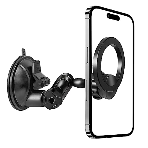 Karmus Magnetic Shower Phone Holder, Dual 360° Adjustable Suction Cup Cell Phone Mount for Bathroom Mirror Kitchen Gym Desk Wall Windshield, Phone Stand for iPhone 14 13 12, Magsafe, All Mobile