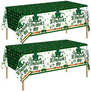 durony 2 pack st patrick's day tablecloth green shamrock buffalo plaid table cover waterproof plastic tablecloth for st patrick's day party supplies table decorations, 108 x 54 inch