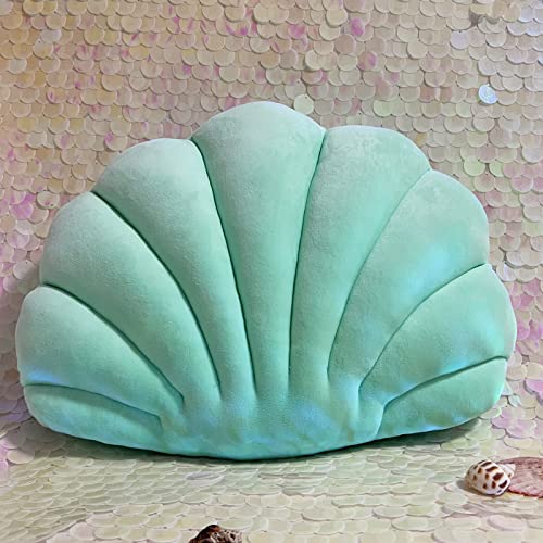 YRXRUS Shell Throw Pillows, Lake Green Shell Shaped Pillow, Seashell Decorative Velvet Pillow Ocean Series Cushion for Bedroom Living Kids Room 3D Insert Pillow 14 X 11 Inch