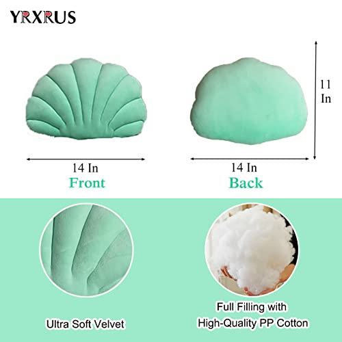 YRXRUS Shell Throw Pillows, Lake Green Shell Shaped Pillow, Seashell Decorative Velvet Pillow Ocean Series Cushion for Bedroom Living Kids Room 3D Insert Pillow 14 X 11 Inch