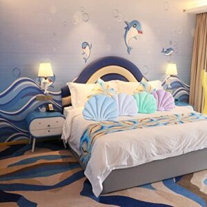 YRXRUS Shell Throw Pillows, Lake Green Shell Shaped Pillow, Seashell Decorative Velvet Pillow Ocean Series Cushion for Bedroom Living Kids Room 3D Insert Pillow 14 X 11 Inch