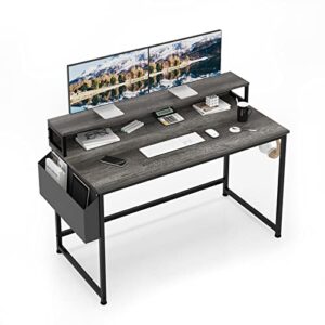mutun 47" computer desk, home office desks, modern writing desk with monitor stand, pc desk with storage bag and hook, grey oak