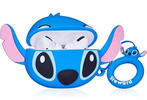 cute stitch case for airpod pro/pro 2 gen cases 2022, funny 3d cartoon kawaii air pods pro silicone cases stitch design for apple airpods pro with keychain for boys girls kids teen, blue stitch