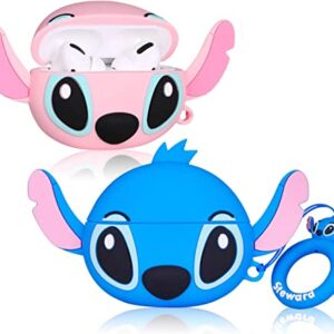 Cute Stitch Case for Airpod Pro/Pro 2 Gen Cases 2022, Funny 3D Cartoon Kawaii Air pods Pro Silicone Cases Stitch Design for Apple AirPods Pro with Keychain for Boys Girls Kids Teen, Blue Stitch