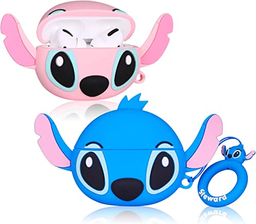 Cute Stitch Case for Airpod Pro/Pro 2 Gen Cases 2022, Funny 3D Cartoon Kawaii Air pods Pro Silicone Cases Stitch Design for Apple AirPods Pro with Keychain for Boys Girls Kids Teen, Blue Stitch
