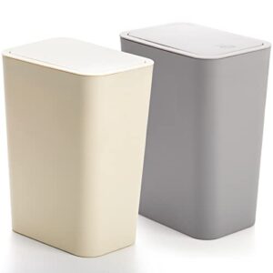 fasmov trash can 2 pack 7.5 liter / 2 gallon plastic garbage container bin with press top lid, waste basket for kitchen, bathroom, living room, office, narrow place (gray + apricot)