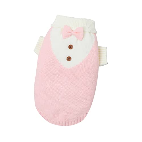 Neiwech Small Dogs Pet Sweaters Gentleman Bow Soft Puppy Knitted Sweatshirts Doggy Pullover Winter Warm Pup Clothes Pink XL