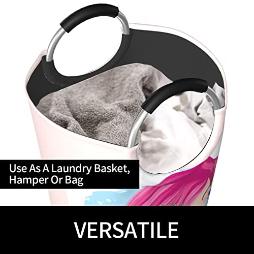 Duduho 82L Large Laundry Hamper Mermaid Girl Laundry Basket with Handles, Cute Round Storage Organizer Waterproof Tall Foldable Bucket Washing Bin for Toys Clothes