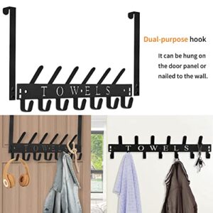 Towel Holder, Over The Door Hooks, Door Mount Towel Rack / Organizer Metal Bath Towel Hanger for Bedroom Kitchen Pool Bathrobe Beach, Bathrooms (13 Hooks, Black)