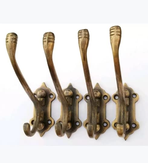 4 Old Style Solid Brass Double Wall Mount 180 Degree Swivel Coat Hat Towel Hooks #C24