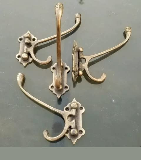 4 Old Style Solid Brass Double Wall Mount 180 Degree Swivel Coat Hat Towel Hooks #C24