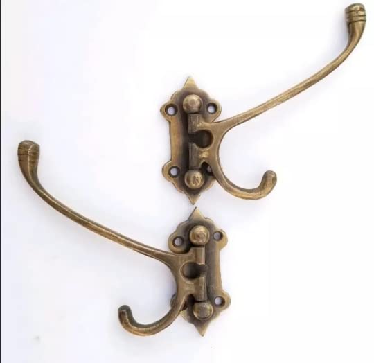 4 Old Style Solid Brass Double Wall Mount 180 Degree Swivel Coat Hat Towel Hooks #C24