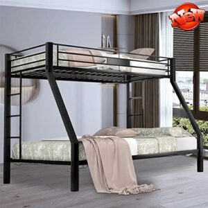 maanys reinforced version and stronger heavy duty metal steel queen bunk bed with enhanced ladder and legs, thickened safer bunk queen bed bunk bed frame (easier assembly) (twin xl over queen)