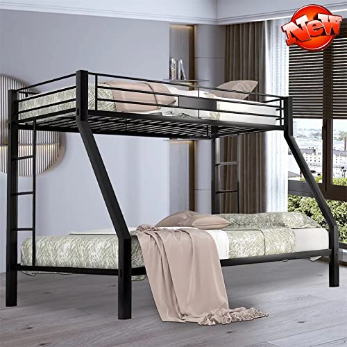 MAANYS Reinforced Version and Stronger Heavy Duty Metal Steel Queen Bunk Bed with Enhanced Ladder and Legs, Thickened Safer Bunk Queen Bed Bunk Bed Frame (Easier Assembly) (Twin XL Over Queen)