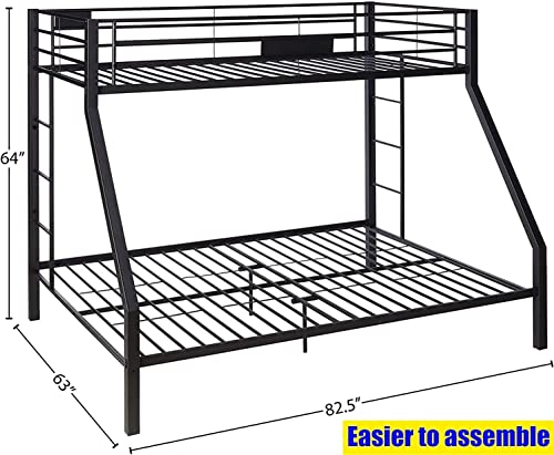 MAANYS Reinforced Version and Stronger Heavy Duty Metal Steel Queen Bunk Bed with Enhanced Ladder and Legs, Thickened Safer Bunk Queen Bed Bunk Bed Frame (Easier Assembly) (Twin XL Over Queen)