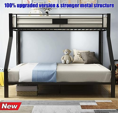 MAANYS Reinforced Version and Stronger Heavy Duty Metal Steel Queen Bunk Bed with Enhanced Ladder and Legs, Thickened Safer Bunk Queen Bed Bunk Bed Frame (Easier Assembly) (Twin XL Over Queen)