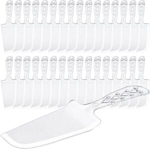 50 pcs disposable plastic cake cutter and server clear cake plastic server cutter plastic cake server cutting for pie tart cake dessert pizza pastry, baking cutter holder transfer for kitchen wedding