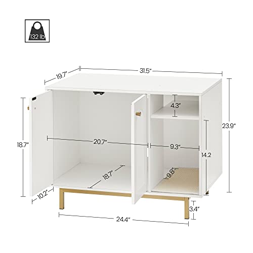 Hzuaneri Cat Litter Box Enclosure, Hidden Litter Box Furniture, Wooden Pet House Side End Table, Storage Cabinet Bench, Fit Most Cat and Litter Box, Living Room, Bedroom, White and Gold 01503GCLB