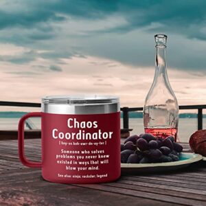 Chaos Coordinator Mug Tumbler - Unique Funny Gift for Boss Women, Men, Manager, Coworker, Teacher, Nurse - Birthday Christmas Thank You Gift - 14 Oz Coffee Insulated Mug