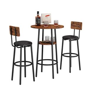wiis' idea 3-piece small bar dining table set for 2, round kitchen table & 2 barstools chairs with pu soft seat and backrest for breakfast nook, small space, apartment, rustic brown