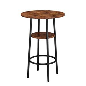 WIIS' IDEA 3-Piece Small Bar Dining Table Set for 2, Round Kitchen Table & 2 Barstools Chairs with PU Soft Seat and Backrest for Breakfast Nook, Small Space, Apartment, Rustic Brown