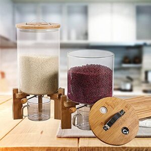 Flour and Cereal Container,5L/7.5L,Rice Dispenser,Glass Cereal Dispenser,Creative Glass Food Storge Container with Airtight Lid and Wooden Stand for Kitchen Pantry (5L)