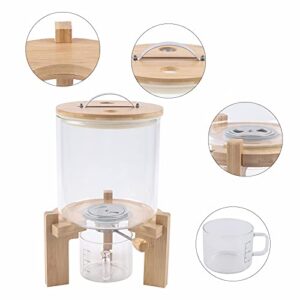 Flour and Cereal Container,5L/7.5L,Rice Dispenser,Glass Cereal Dispenser,Creative Glass Food Storge Container with Airtight Lid and Wooden Stand for Kitchen Pantry (5L)