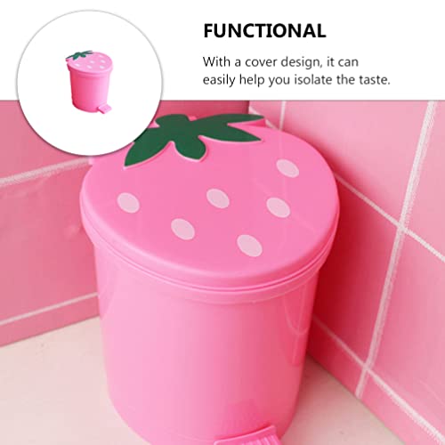 Healeved Strawberry Trash Can Pink Trash Can Mini Trash Can for Desk Small Bathroom Trash Can for Desk Car Office Kitchen, Tiny Trash Can, Mini Garbage Can Plastic Pink