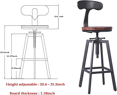 Diwhy 5 Piece Bar Table and Barstool Set Industrial Rectangular Pipe Dining Pub Bar Table and Kitchen Counter Height Adjustable Stool with Iron Backrest Black(1 Table + 4 Chairs)