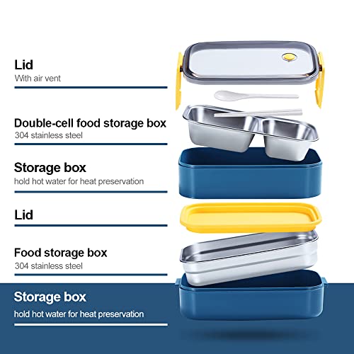 Aroplor Stainless Steel 2 Layer Bento Box Adult Lunch Box Portable Lunch Box Container-Salad Lunch Containers for Adults Japanese Leakproof Lunch Box Divided Food Meal Storage Containers Set