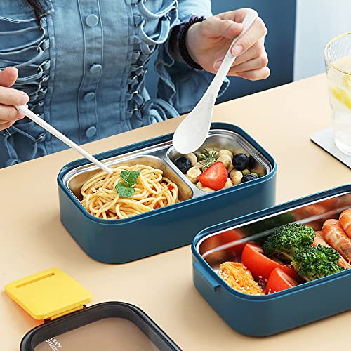 Aroplor Stainless Steel 2 Layer Bento Box Adult Lunch Box Portable Lunch Box Container-Salad Lunch Containers for Adults Japanese Leakproof Lunch Box Divided Food Meal Storage Containers Set