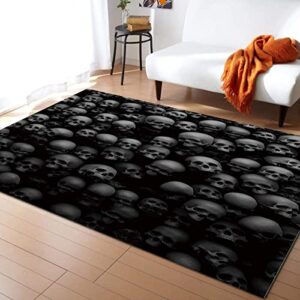 black horror skull head area carpet, halloween mysterious abstract decorative rug, printed rugs upholstery rug with non-slip backing for living room bedroom dining room office6 x 8ft